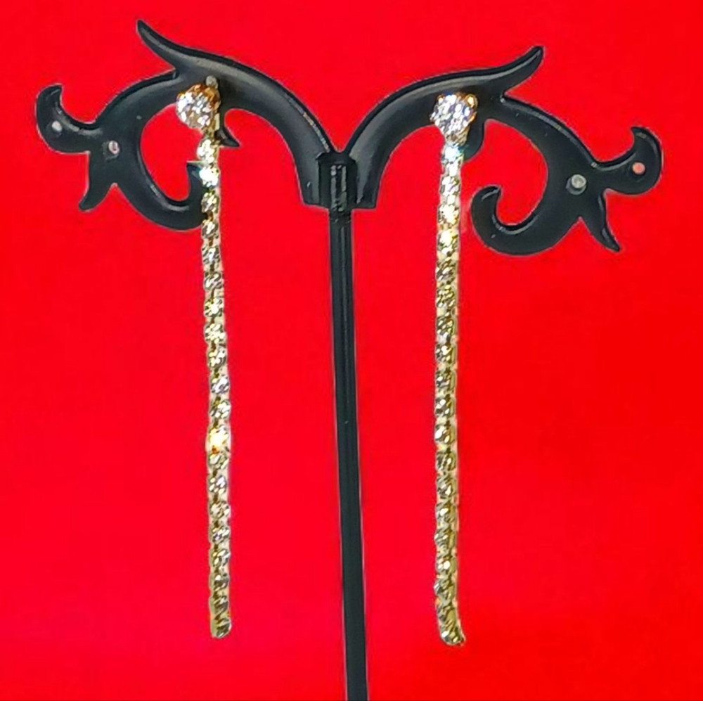 Faux Diamond Stud Rhinestone Drop Earrings Modern Retro Glam Luxe 70s Showgirl